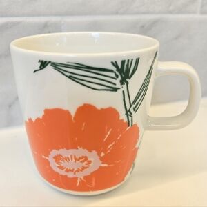 Vintage Marimekko Coffee Mug Orange Flower Oiva Made in England Ceramic